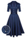 Abito tinta unita con revers a maniche corte blu anni '40