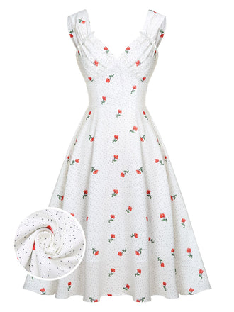 Abito in raso finta pois ciliegia bianco anni '50