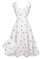Abito in raso finta pois ciliegia bianco anni '50