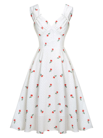 Abito in raso finta pois ciliegia bianco anni '50