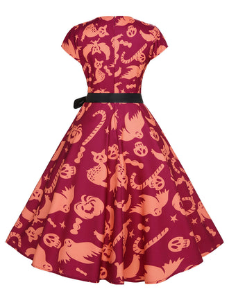 Abito da fantasma con nastro di Halloween rosso anni '50