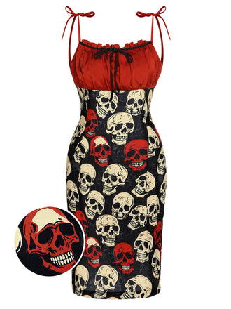 Abito a teschio di Halloween spalline sottili rosso anni '60