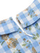 Abito plaid floreale con maniche a sbuffo blu anni '60