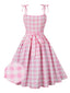 Abito a ruota plaid spalline sottili rosa anni '50