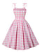 Abito a ruota plaid spalline sottili rosa anni '50