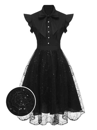 Abito in rete ragno con paillettes nero anni '50