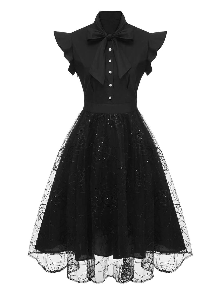Abito in rete ragno con paillettes nero anni '50