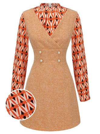 2PCS Camicetta e miniabito in tweed arancione anni '60