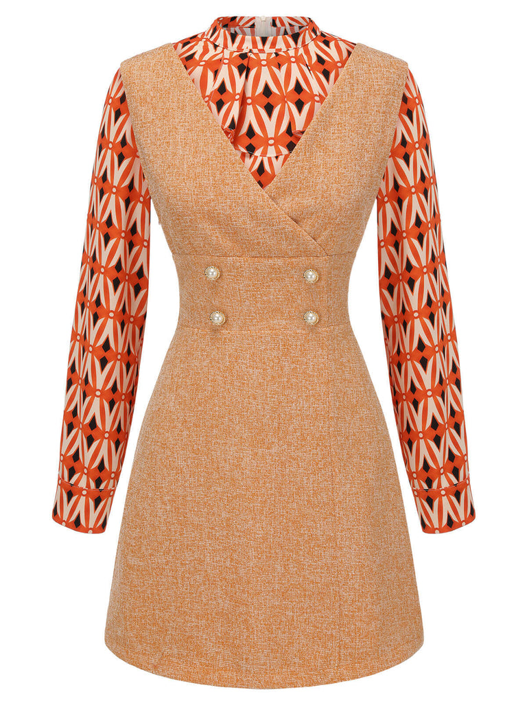 2PCS Camicetta e miniabito in tweed arancione anni '60