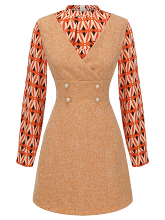 2PCS Camicetta e miniabito in tweed arancione anni '60