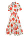 Abito a rose con revers cintura beige anni '50