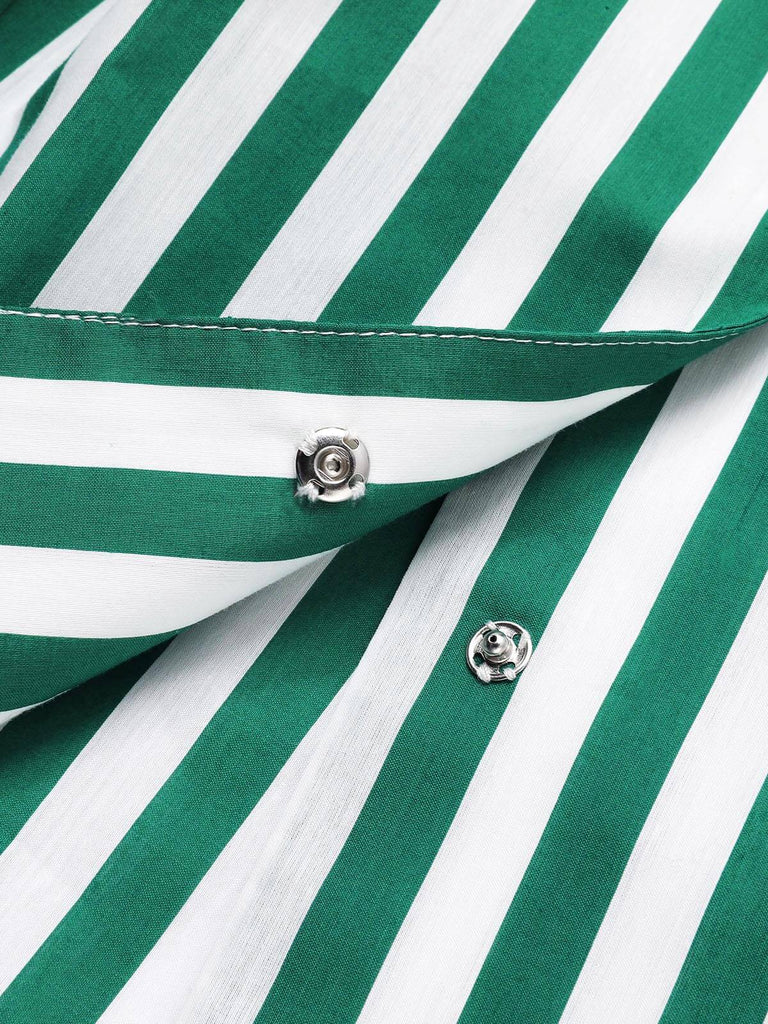 Abito a righe con collo annodato verde scuro anni '50