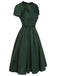 Abito con colletto quadrato e fiocco tinta unita verde anni '50