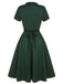 Abito con colletto quadrato e fiocco tinta unita verde anni '50