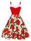 Abito con rifiniture a poinsettia natalizia rosso anni '50