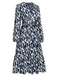 Abito stampa geometrica con scollo a V blu navy anni '30