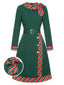 Abito a righe patchwork con cintura verde anni '40