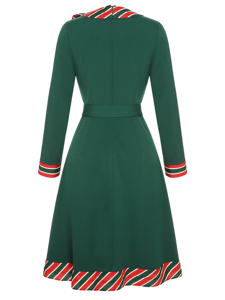 Abito a righe patchwork con cintura verde anni '40