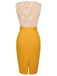 Abito in pizzo con cintura patchwork giallo anni '60