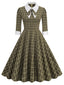 Abito plaid con fiocco sul risvolto marrone anni '50