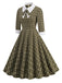 Abito plaid con fiocco sul risvolto marrone anni '50