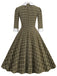Abito plaid con fiocco sul risvolto marrone anni '50