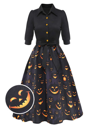 Abito a zucca con cintura e revers Halloween nero anni '40