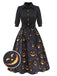 Abito a zucca con cintura e revers Halloween nero anni '40