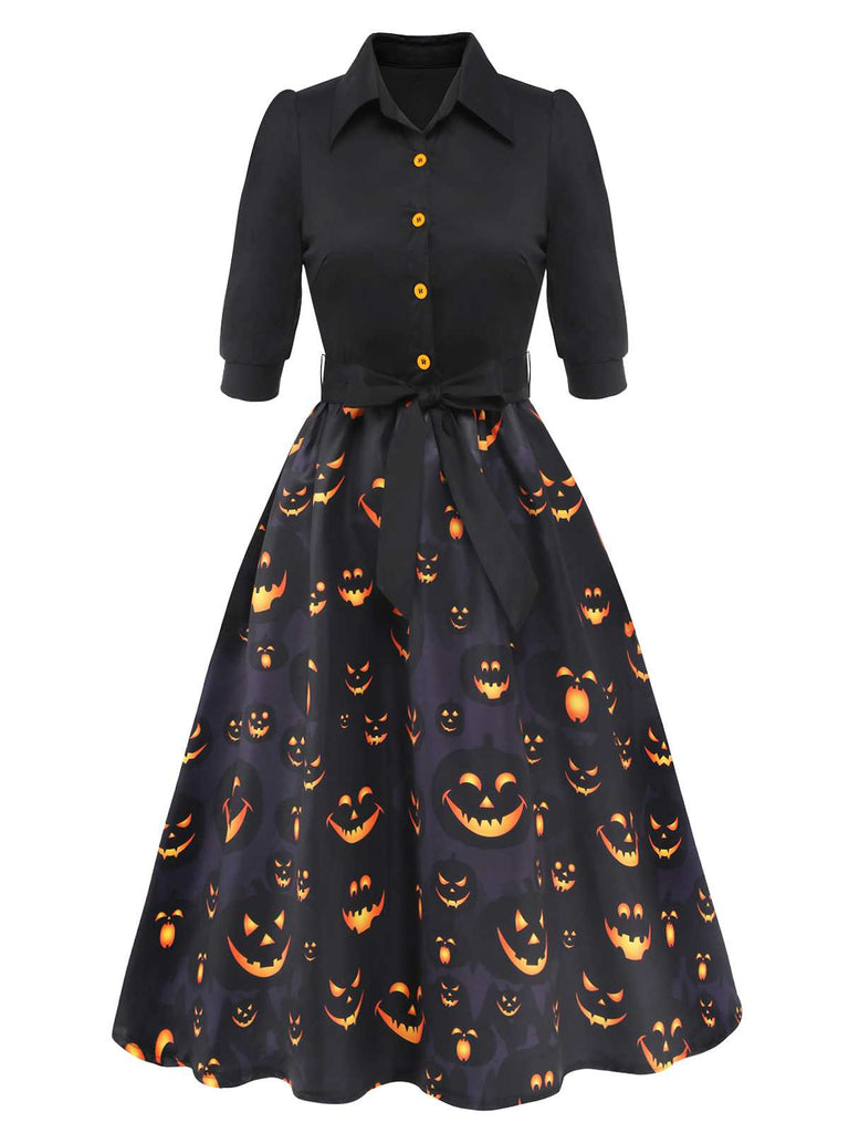 Abito a zucca con cintura e revers Halloween nero anni '40