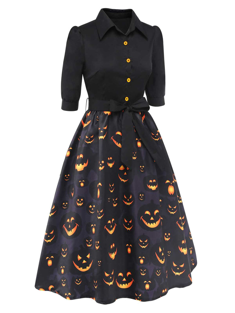 Abito a zucca con cintura e revers Halloween nero anni '40