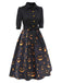 Abito a zucca con cintura e revers Halloween nero anni '40