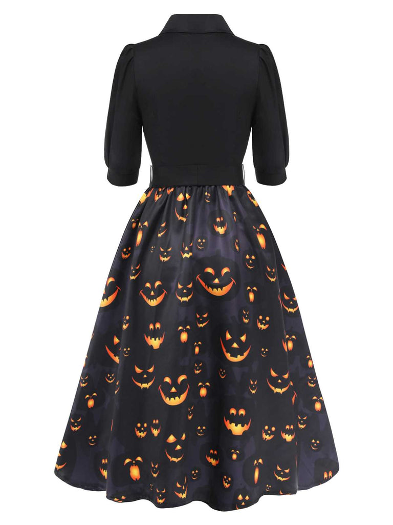 Abito a zucca con cintura e revers Halloween nero anni '40