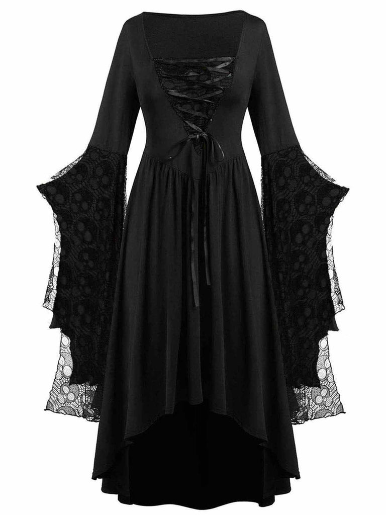 Abito da strega teschio in pizzo patchwork Halloween anni '50
