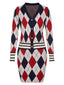 2PCS Cardigan e gonna lavorati a maglia e quadri anni '60