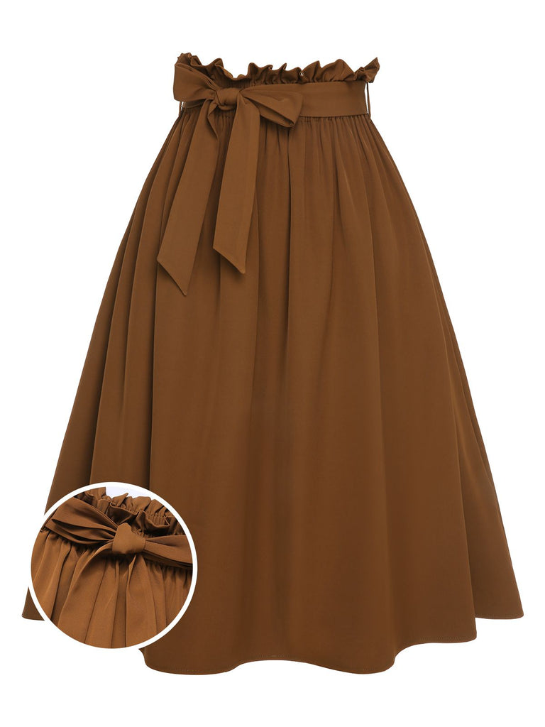 Gonna con cintura elastica in vita marrone anni '50