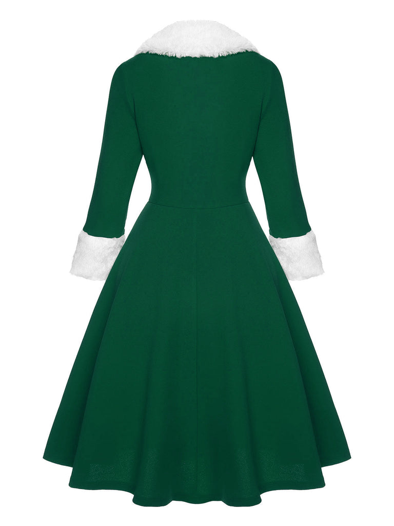 Abito con collo di pelliccia natalizio verde anni '50