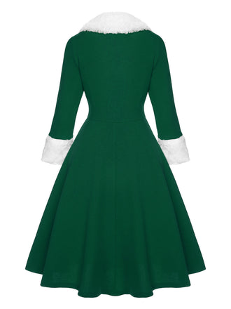 Abito con collo di pelliccia natalizio verde anni '50