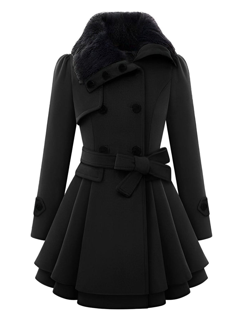 Cappotto invernale con collo di pelliccia cachi anni '50