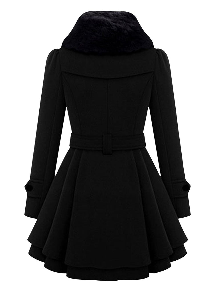 Cappotto invernale con collo di pelliccia cachi anni '50