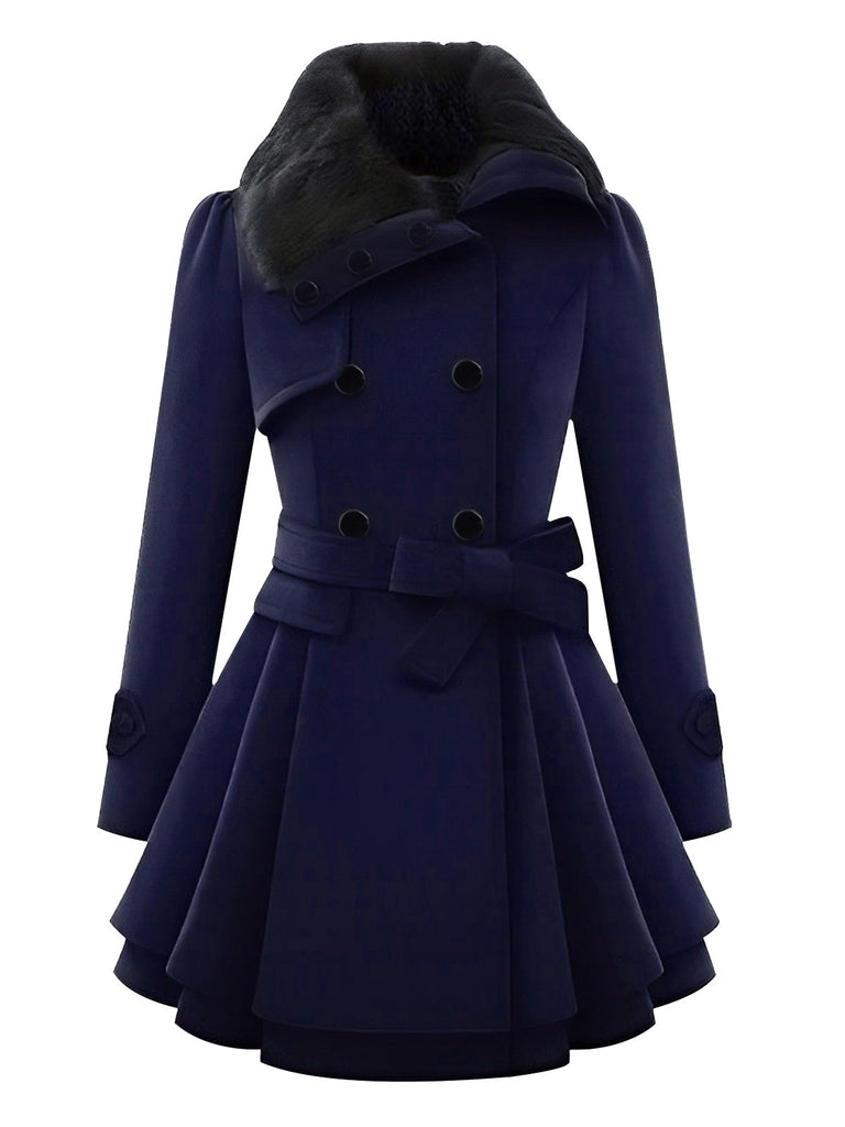 Cappotto invernale con collo di pelliccia cachi anni '50