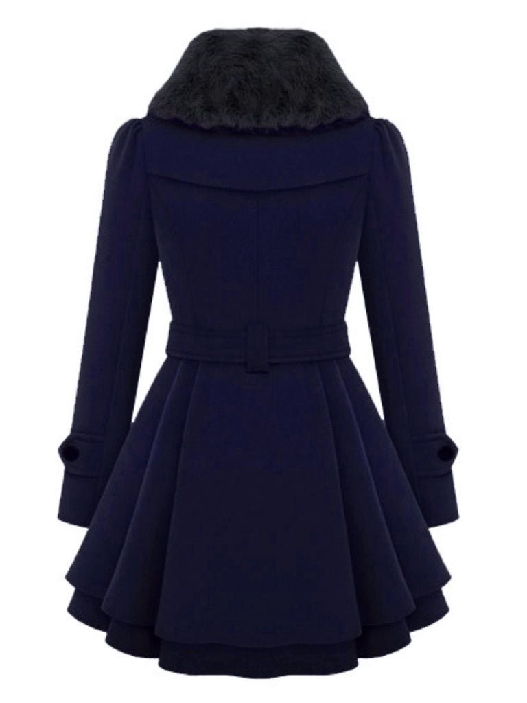 Cappotto invernale con collo di pelliccia cachi anni '50