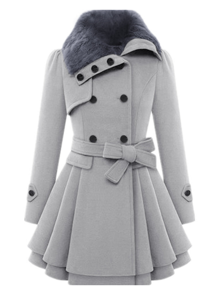 Cappotto invernale con collo di pelliccia cachi anni '50