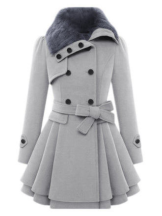 Cappotto invernale con collo di pelliccia grigio anni '50