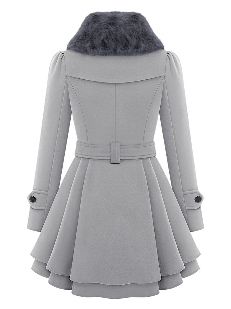 Cappotto invernale con collo di pelliccia cachi anni '50