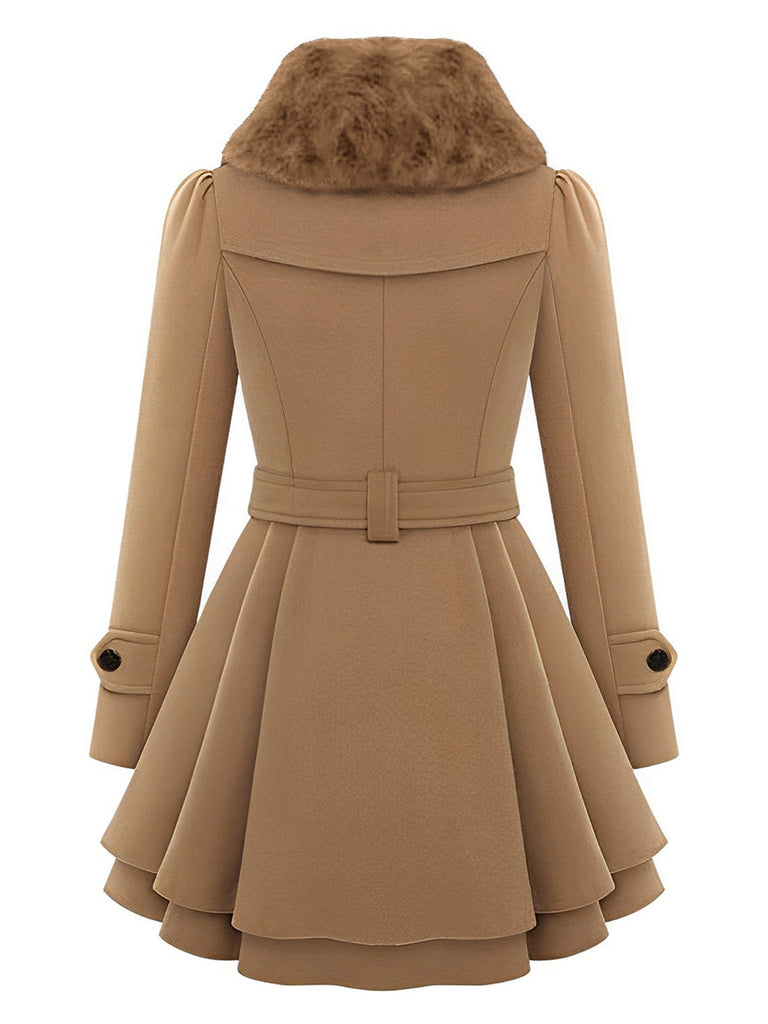 Cappotto invernale con collo di pelliccia cachi anni '50
