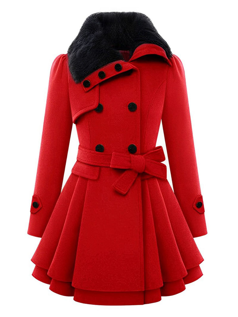 Cappotto invernale con collo di pelliccia cachi anni '50