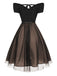 Abito con cintura a pois spalle scese bordeaux anni '50