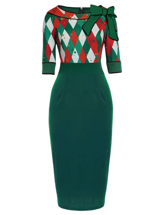 Abito patchwork a quadri natalizio verde anni '60