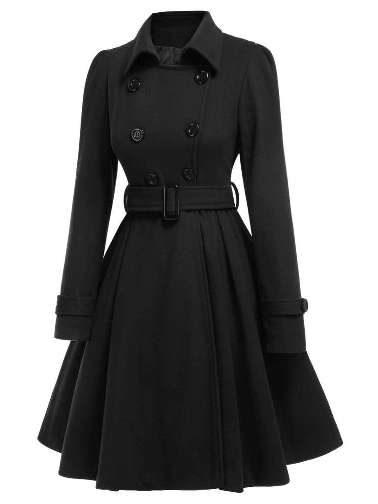 Cappotto aderente con revers in tinta unita marrone anni '50