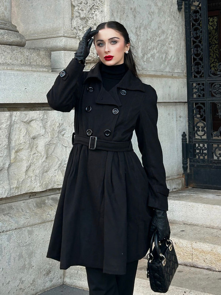 Cappotto aderente con revers in tinta unita marrone anni '50